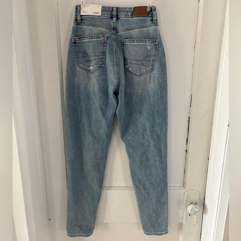 American Eagle Curvy Stretch Mom Jeans Size 000 Cool Classic Blue NWT - Picture 5 of 8